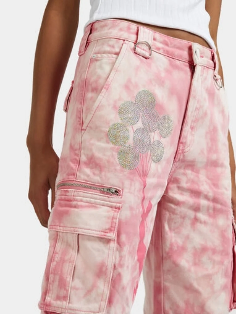 GUESS × Banksy Malia Cargo Pants with Tie-Dye Effect In Pink Size 27 - Picture 4 of 9